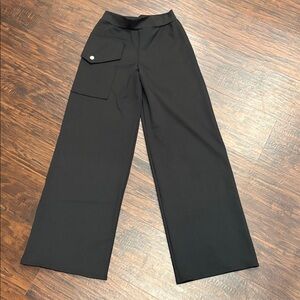 Black Wide-Leg hip hop Pants with Pocket Detail